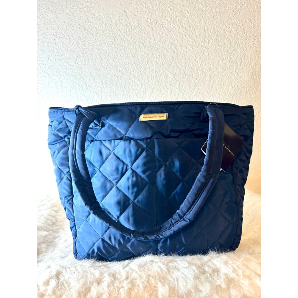 NWT Adrienne Vittadini Bleeker Street Blue Nylon Duffel Bag with Pouch